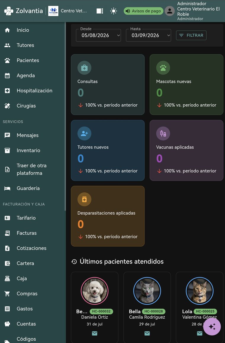 El inicio en modo oscuro